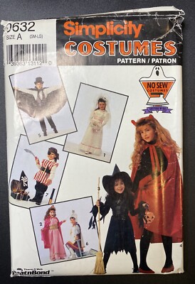0632 UNCUT  Simplicity  SEWING Pattern -  No-sew Costumes In Children s Sizes 