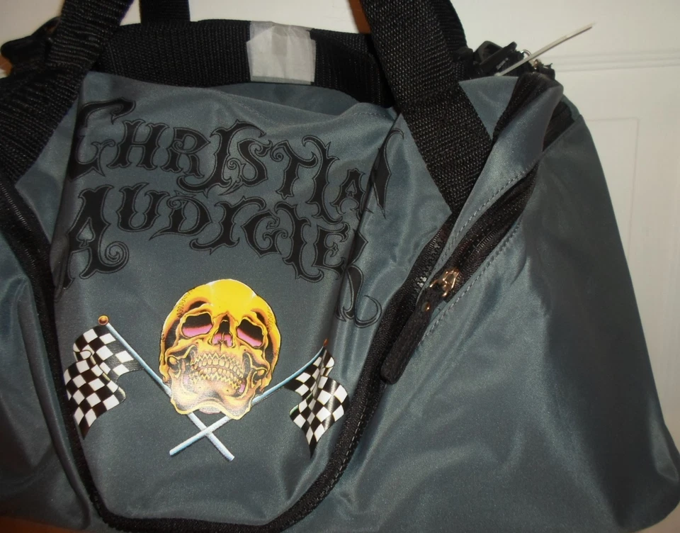 Ed Hardy/CHRISTIAN AUDIGIER Duffle Bag Skull Racing Checkered Flags-NWT - Image 4 of 4