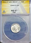 1944-D MERCURY DIME ANACS GRADED IN MINT STATE 67 WITH FULL SPLIT BANDS(MS67FSB)