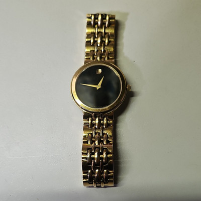Movado Museum Men's Swiss Made Quartz Gold Tone Bracelet Black Dial Watch