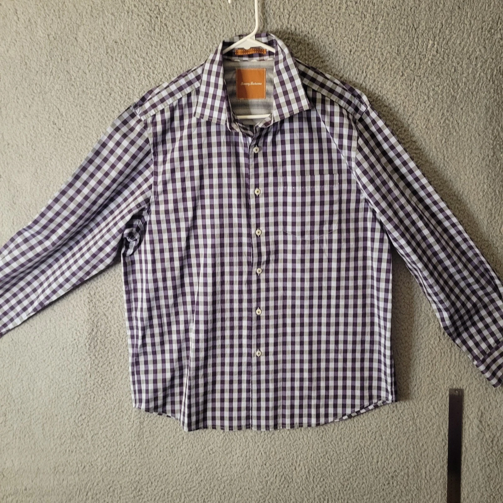 Tommy Bahama Shirt Mens Large Purple White Check Long Sleeve Button Up