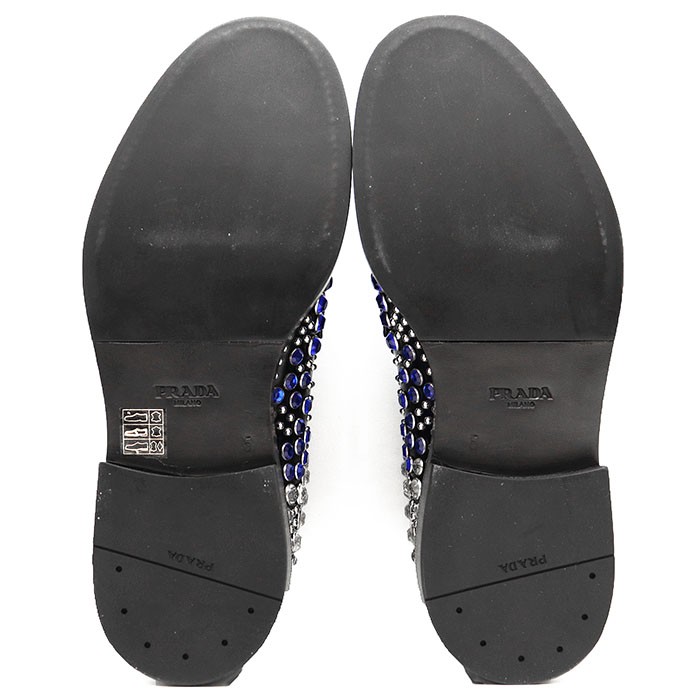 PRADA Dress Leather Shoes Rhinestone/Studs PlainToe Derby Women Size5 Multicolor image 9
