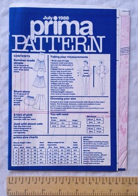 1988 Prima Pattern Pack for July Issue - Drop Waist Dress, Shorts, Cat Tapestry