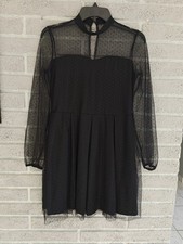 Girls Contrast Mesh Puff Long Sleeve High Waist A Line Swing Dress