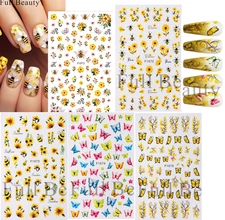 5Pcs Set Nail Art Stickers Decal Flower Bumble Bee Butterfly Sunflower Wasp NH30