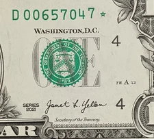 D006579547* $1 Gas Pump Error 2021 D Star Note One Dollar Bill