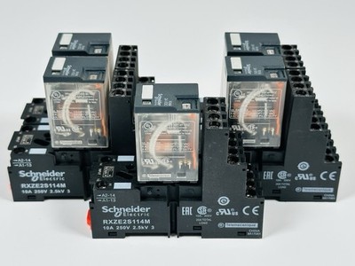 Lot of 5 Schneider RXM4AB3BD 4PDT Relay + RXZE2S114M Socket 6A 24VDC LED