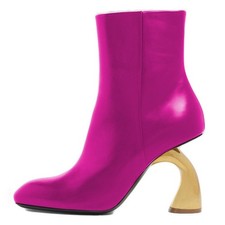 New Square Toe Side Zipper Metal Heel Ankle Boots Women's Leather Ankle Boots Sz