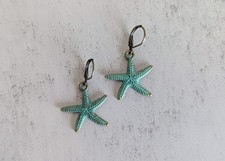 Teal Starfish Dangle Lever Back Earrings Ocea...
