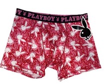 Men  s Playboy Stretch Trunk / Boxer Brief - Sz. Large, Pink Bunnies, Graffiti