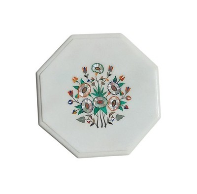 12'' Marmor Tischplatte Halbedelsteine Intarsien Floral Arbeit Wohnkultur