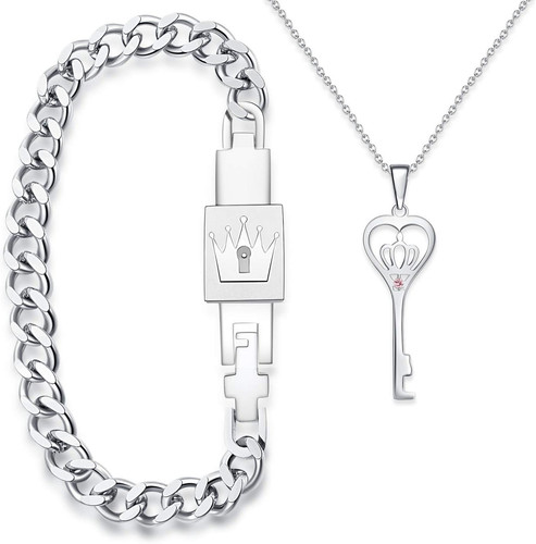 His & Hers Matching Set King Queen Couple Key Lock Bracelet and Pendant Set Coup