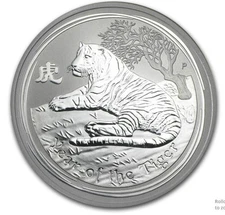 2010 Australia 1 oz Silver Year of the Tiger BU (Series II) in capsule