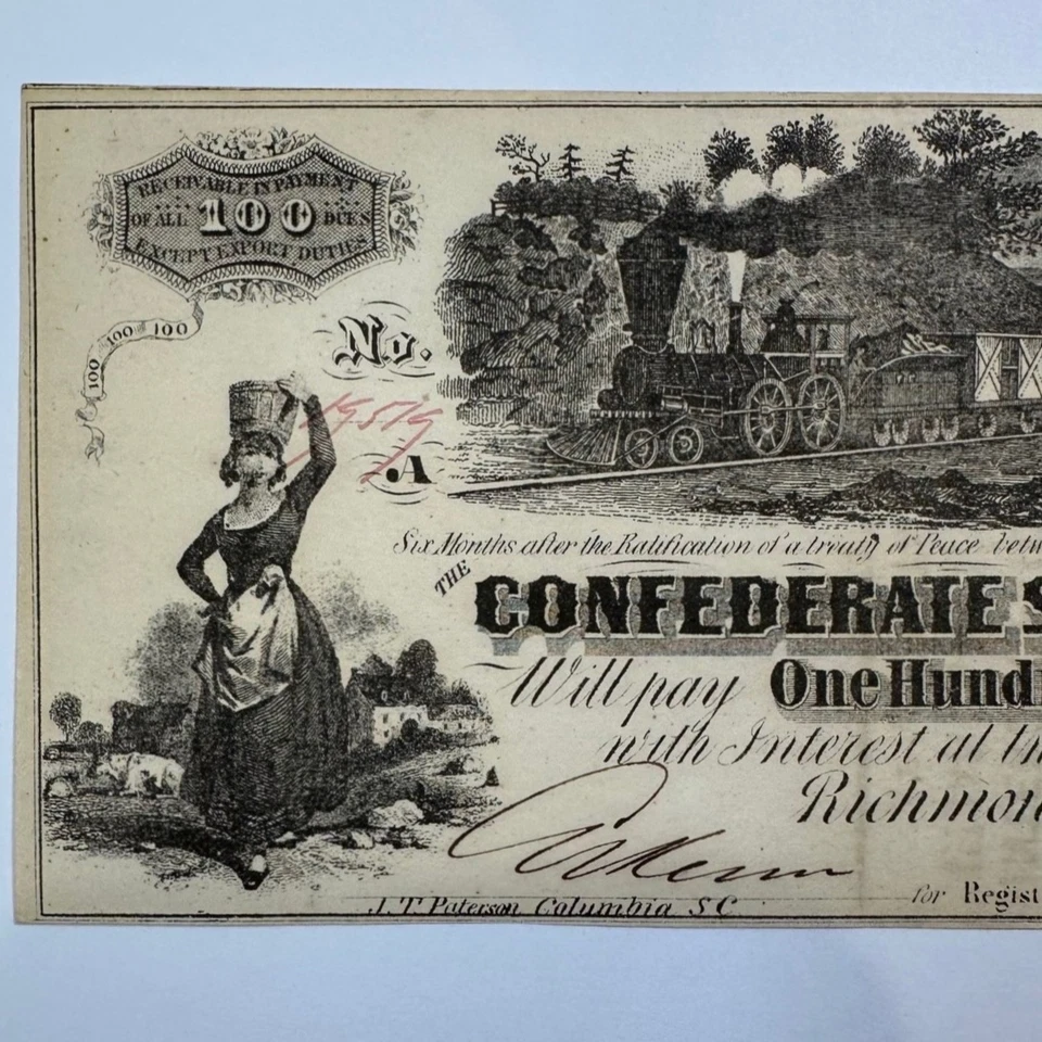Original July 1862 The Confederate States of America $100 Paper Note GEORGIA - Image 2 of 4