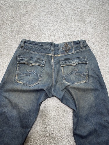 Y2K IRON Jeans Herren 35x29 Baggy Distressed Grunge Wide Leg Boot Pattentaschen - Bild 3 von 12
