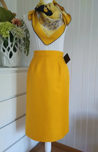 Vintage YSL Cotton & Silk Skirt Yellow Dots Label Size FR 38 Original Tag