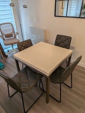 Dwell Portela Grey Faux Leather Dining Chairs, Set of 4