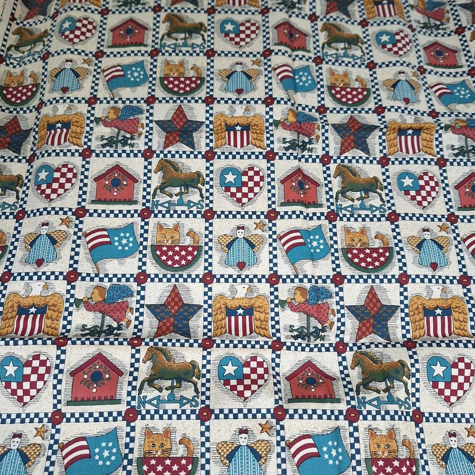 VTG Faux Patchwork Patriotic Rustic Kesslers Concord Quilting Cotton Fabric 26"L - Image 2 of 4