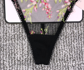 Victoria's Secret Dream Angels NWT Small Black Wisteria Embroider V String Panty