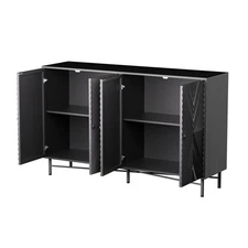 59" Fluted Sideboard Buffet Cabinet w/ 4 Door Adjustable Shelves Storage Cabinet