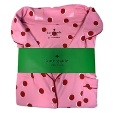 Kate Spade New York Women's 2PC Notch Pajama Set Jersey Pink w/Red Dots Sz XL