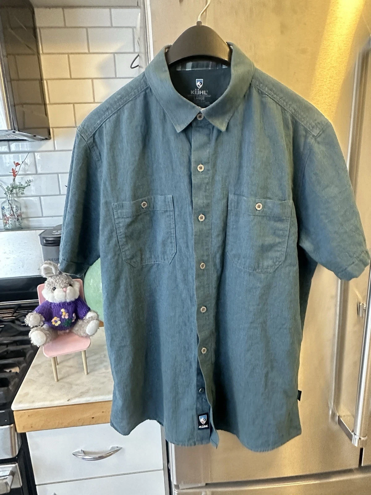 Kuhl Men’s Green/Blue Sz M Button Down Casual Hiking Camping Nature Travel NWOT