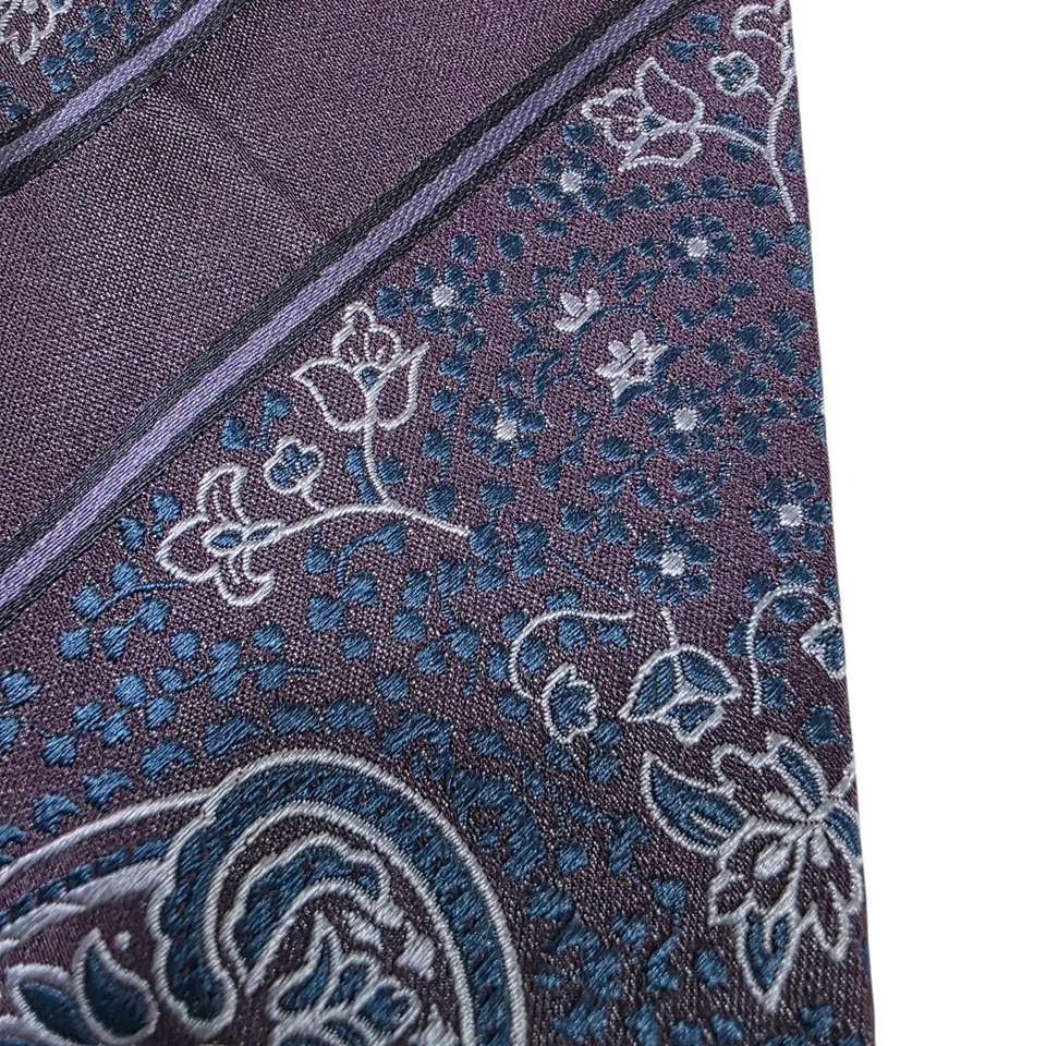 Corbata para hombre Romeo Gigli púrpura negra cachemira floral bordada 100 % seda Foto 4 de 4