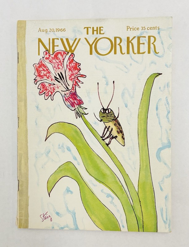The New Yorker Magazine August 20, 1966 Grasshopper Flower Cover W. Steig VG