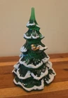 Fenton Glass Emerald Green 6" Christmas Tree Flocked Snow Gold Bird 1992