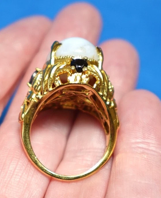 KARIS GOLD WHITE AGATE BLUE STONE RING SIZE 7 - Image 3 of 3