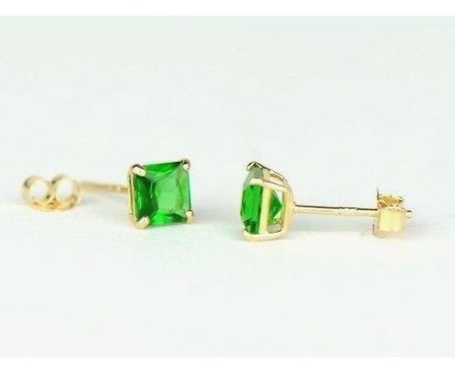 14 Karat Gelbgold einfarbig quadratisch Prinzessin geschnitten Geburtsstein 4 mm CZ Ohrstecker - Bild 11 von 26