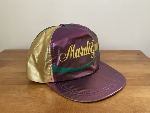 Vintage 90s Mardi Gras Snapback Hat Metallic Purple Gold Green New Orleans - Picture 2 of 6