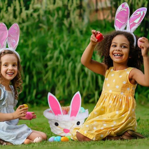 4 Pcs Easter Bunny Woven Basket with 5 Colors Easter Grass Raffia Paper Fille... - Picture 3 of 7