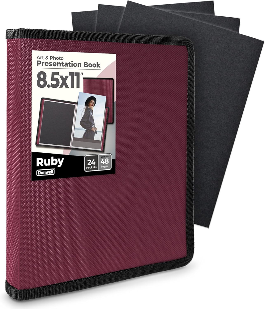Dunwell Art Portfolio 8.5X11 Folder - (Ruby) with Black Mounting Paper, Portfoli