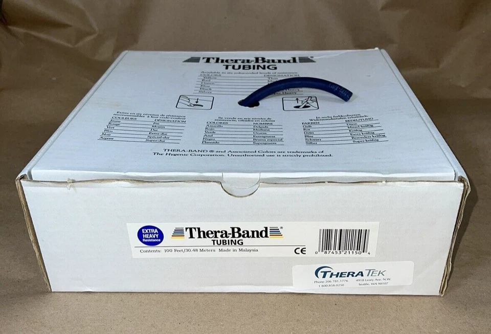 TUBO THERA-BAND AZUL TUBO EXTRA PESADO 75+ PIES RESISTENCIA ENTRENADOR AUTÉNTICO Foto 2 de 4