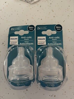 New Philips AVENT Anti-Colic Flow 4 Nipples 6m Two 2-Packs - 4 Total Nipples