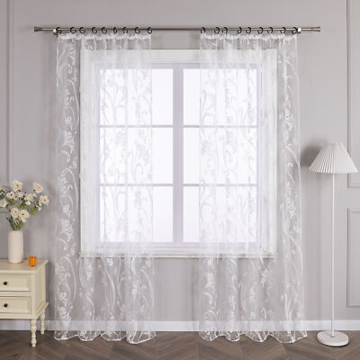 Transparent Gardine Weiß Blume Vorhang Schlaufen Kräuselband Ösen Voile Fenster
