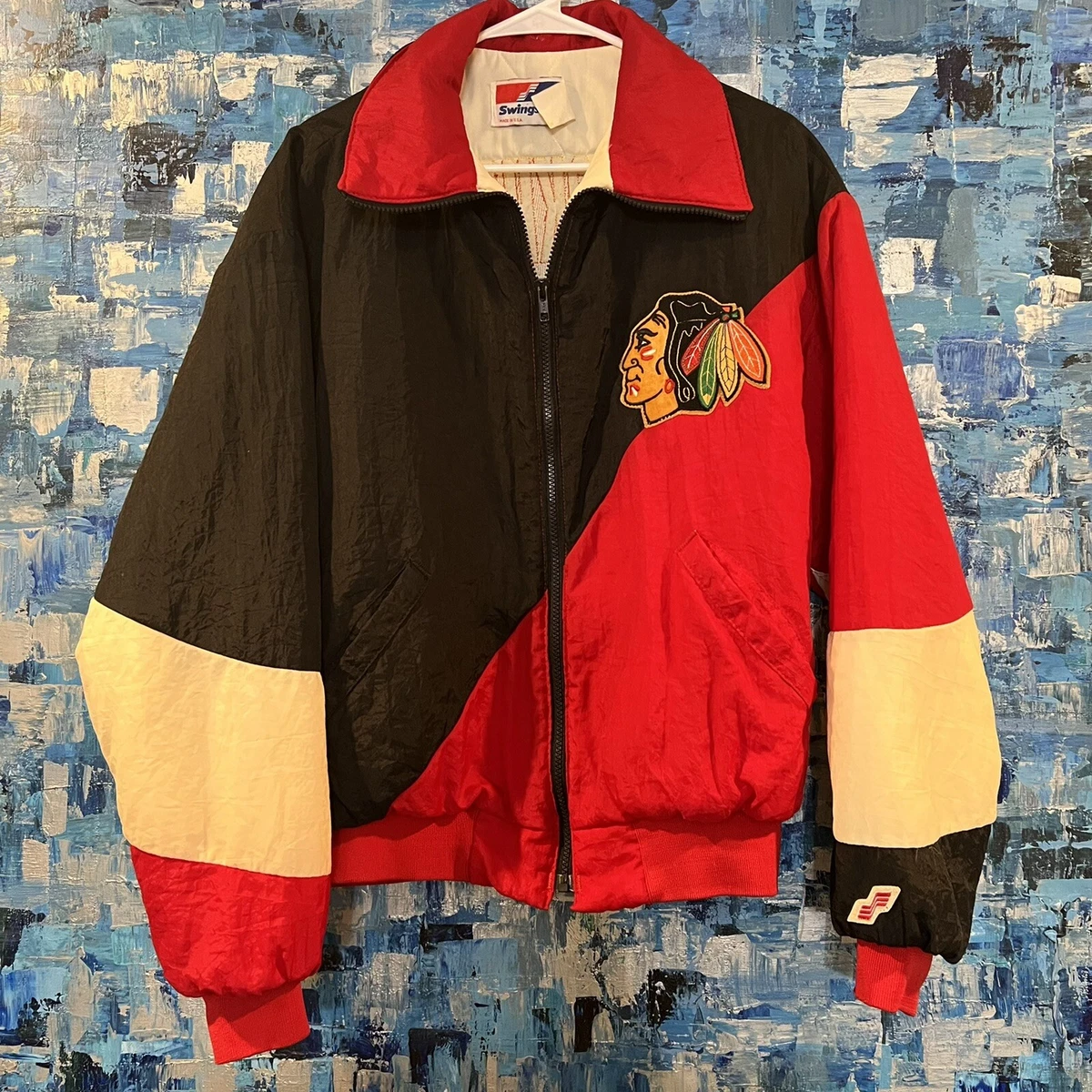 Maker of Jacket NHL Chicago Blackhawks White&Black Satin