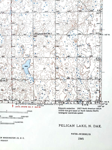 Pelican Lake ND 1945 USGS 15 Minute Topographic Map 1:62500 Sheridan County Topo - Picture 3 of 3