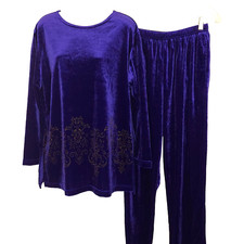 Diane Von Furstenberg Color Authority Velvet Velour 2 Piece Set Med Purple Gold