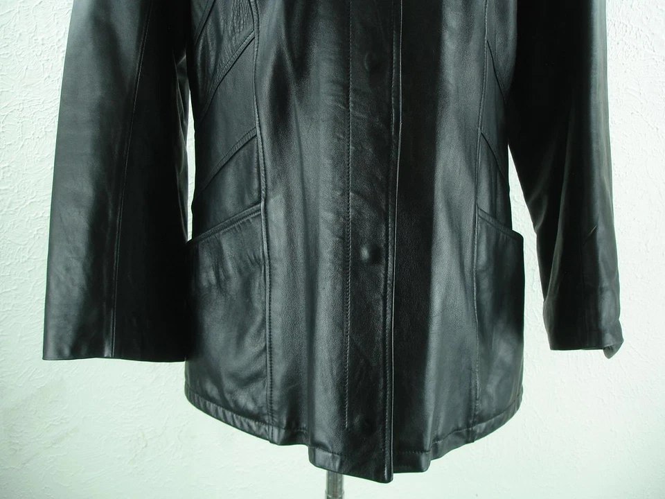 Chaqueta de cuero para mujer L 12 italiana 48 piel de ciervo negra Vera Pelle hecha en Italia Foto 4 de 4