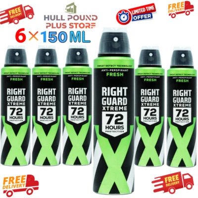 6 x 150ml Right Guard Anti-Perspirant Deodorant Body Spray Aerosol Xtreme Fresh