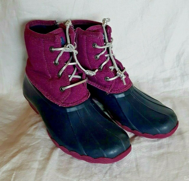 pink and white sperry duck boots
