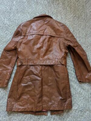 vintage TRENCH COAT leather BELTED brown 42 broke-in PATINA