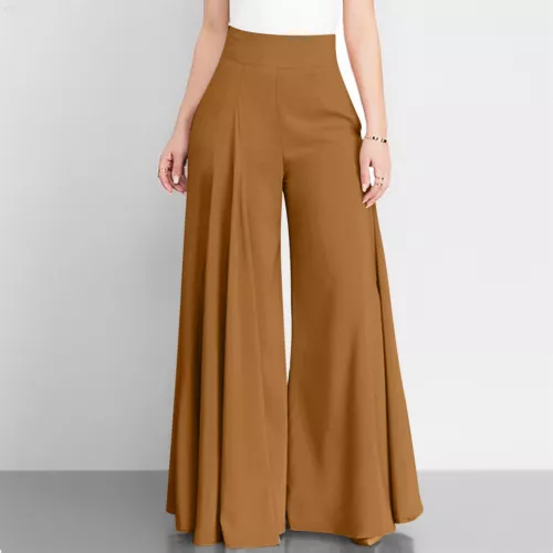 Pantalones Palazzo para mujer con cremallera cintura alta culottes sueltos acampanados pantalones de pierna ancha - Imagen 8 de 27