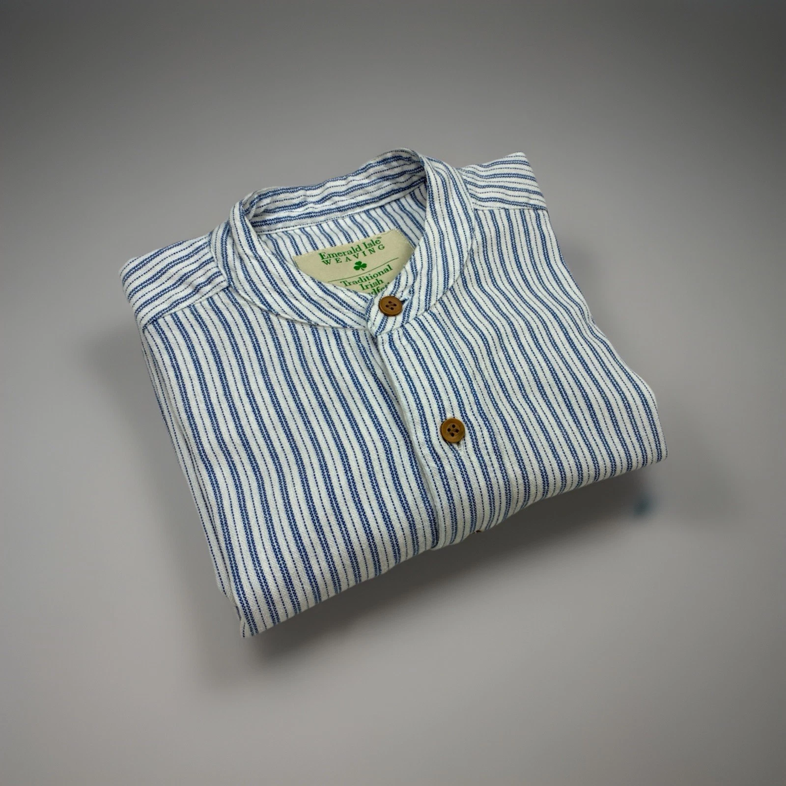 Emerald Isle Weaving Irish Grandfather Shirt Linen Blend Stripe Small