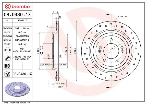 2X Brembo Bremsscheibe Xtra Line - Xtra 08.D430.1X FüR Hyundai Tucson TL TLE LM-image