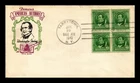 US COVER WASHINGTON IRVING FAMOUS AMERICANS FDC BLOCK TORKEL GUNDEL