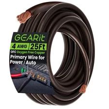 GEARit 4 Gauge 25' OFC Amplifier Power / Amp Ground Wire Roll, Black/Red