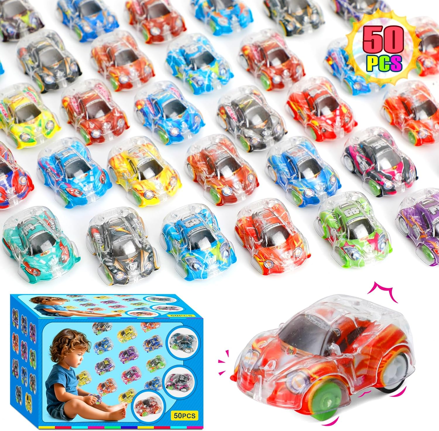 Worgree 50 Pcs Mini Pull Back Cars, Small Race Car Toys Bulk Party Favors for Ki